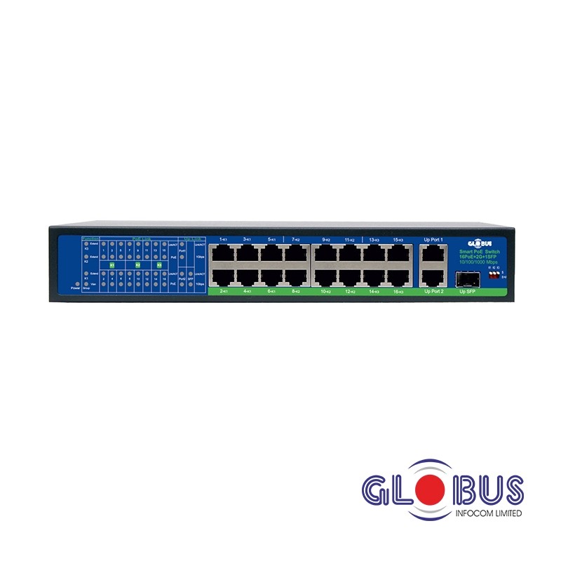 16 Port Fast Ethernet PoE Switch with 2 Gigabit 1 SFP Uplink Port