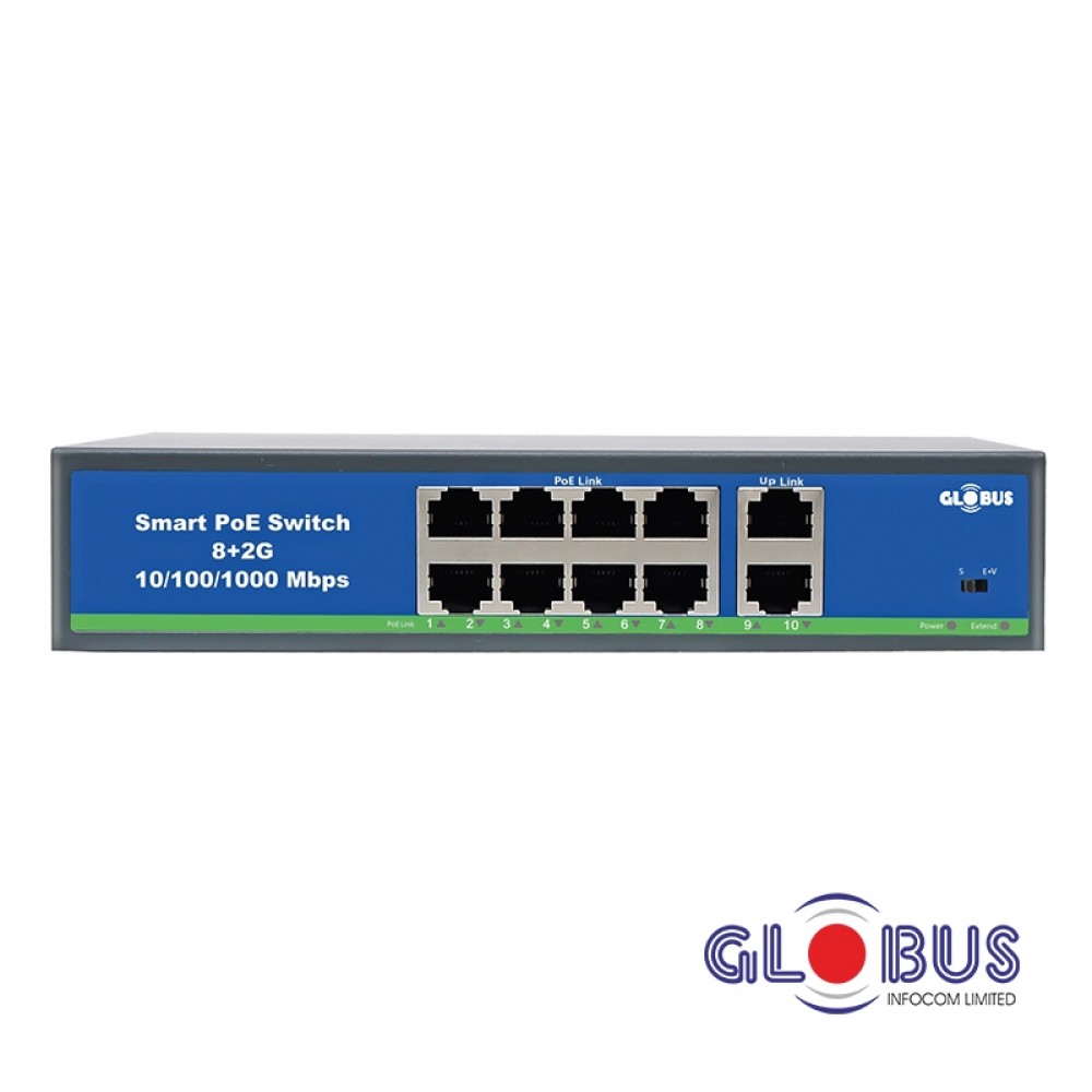 8 Port Fast Ethernet PoE Switch with 2 Gigabit Uplink Port