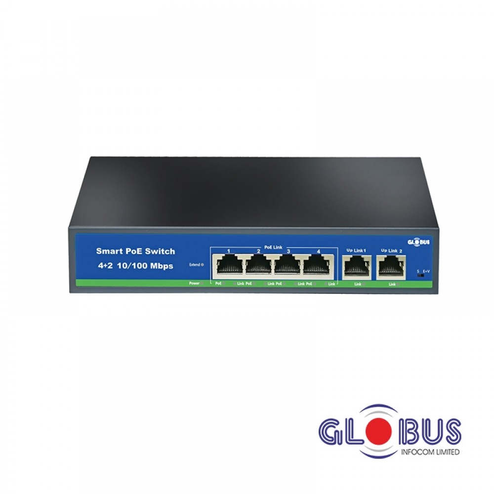 4 Port Fast Ethernet PoE Switch with 2 Uplink Port