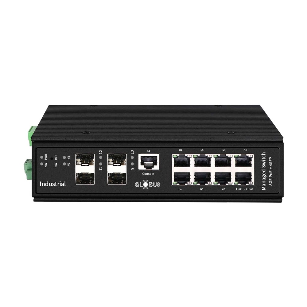 8 Port Industrial Gigabit Ethernet PoE Switch with 4 SFP Uplink Port (Managed Layer-2)